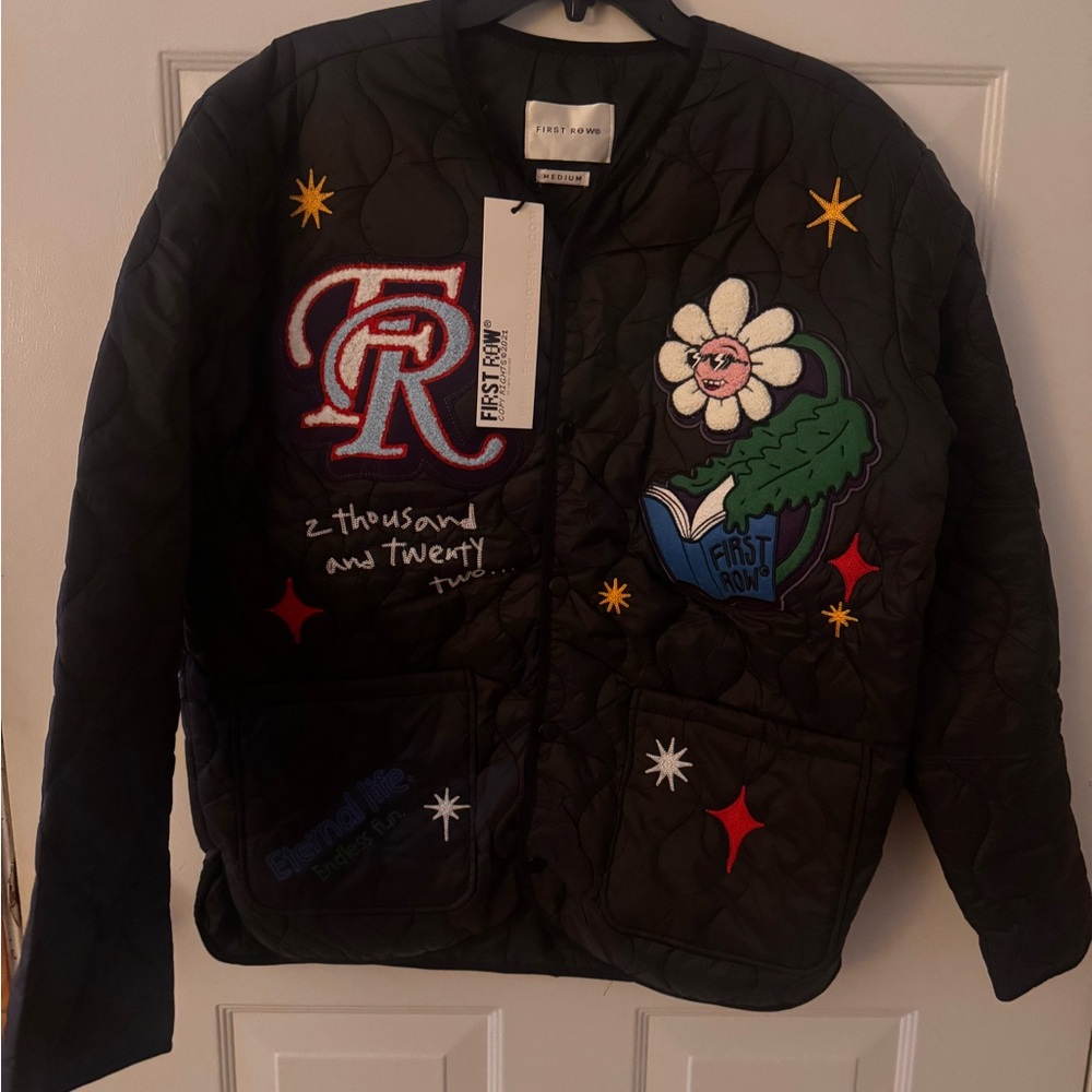 Unisex FIRST ROW medium MENS lightweight embroidered puffer jacket